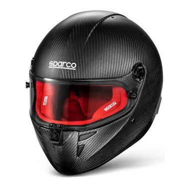 Sparco Stealth Carbon Fiber kart racing helmet with red interior padding